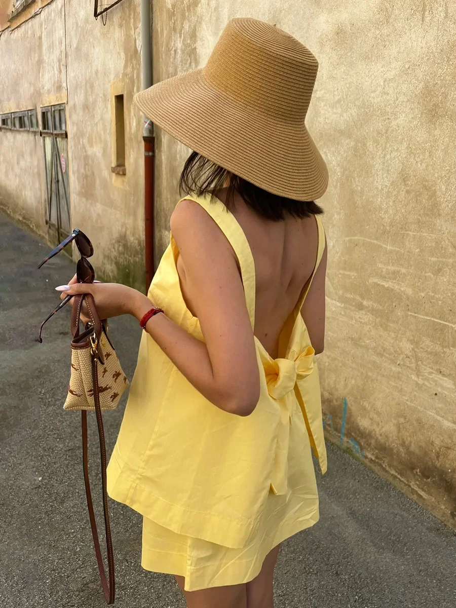 

Women's 2026 Summer New Cami Skirt Set Sexy Boat Neck Cami Lace-up Open Back Mini Skirt Two-Piece Outfit