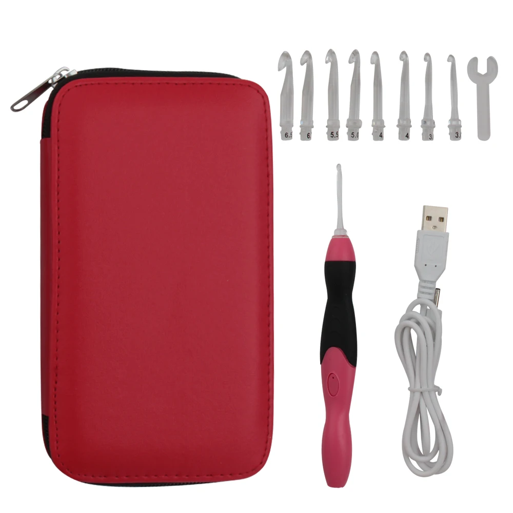 9 in 1 USB Light Up Crochet Hooks Knitting Needles Set