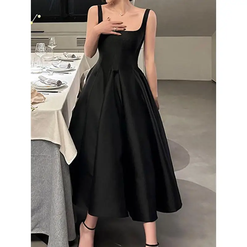 French Wedding Dress Solid Color Satin Simple Adult Dress Party