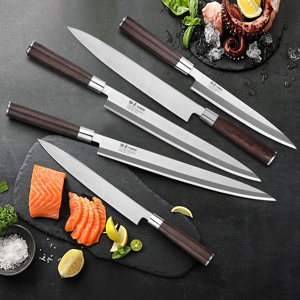 TURWHO Professional Meat Slicer Raw Fish Knife Japanese Salmon Sashimi Knife Cooking Meat Cutting Sharp Sushi Kitchen Chef Knife