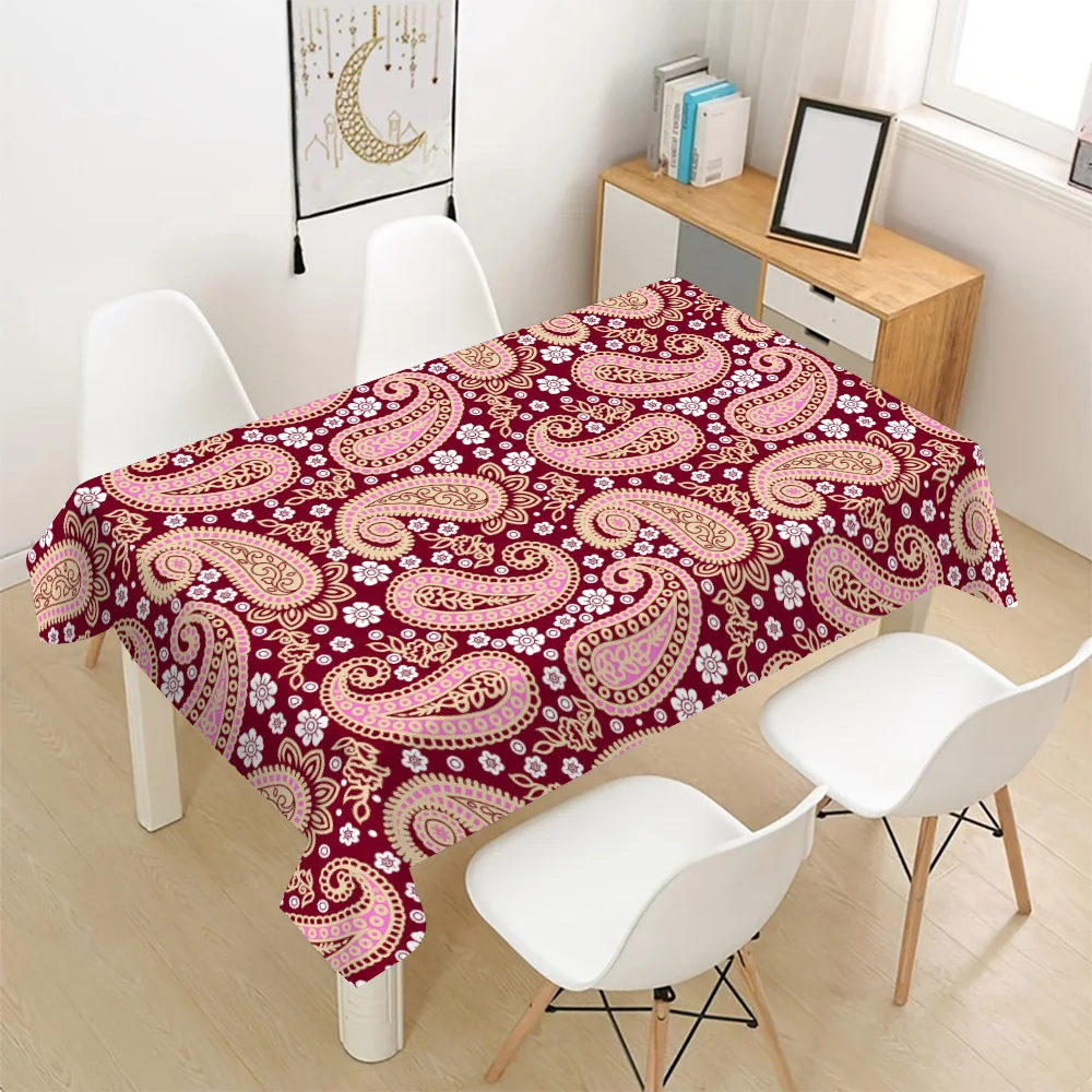 Vibrant Paisley Print Waterproof Tablecloth for Dining Room Home Decor Spill Proof Table Cover