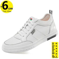 Men's Sneakers Chunky Heel Height Increase Insole 6CM Leisure Style White Man Elevator Shoes