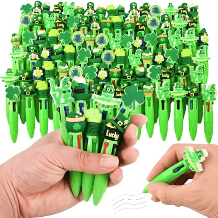 

Набор из 4-х разноцветных ручек ко Дню Святого Патрика: милые мультяшные ручки 4-в-1 с дизайном в виде шляпки, клевера и кожаных сапожек, оптом, в стиле Kawaii