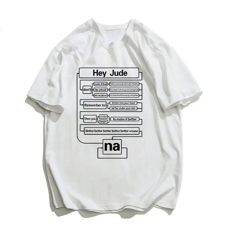 تي شيرت البيتلز يا جود بأكمام قصيرة فضفاض وكاجوال، يتميز بهيب هوب معدني وقطن خالص #2