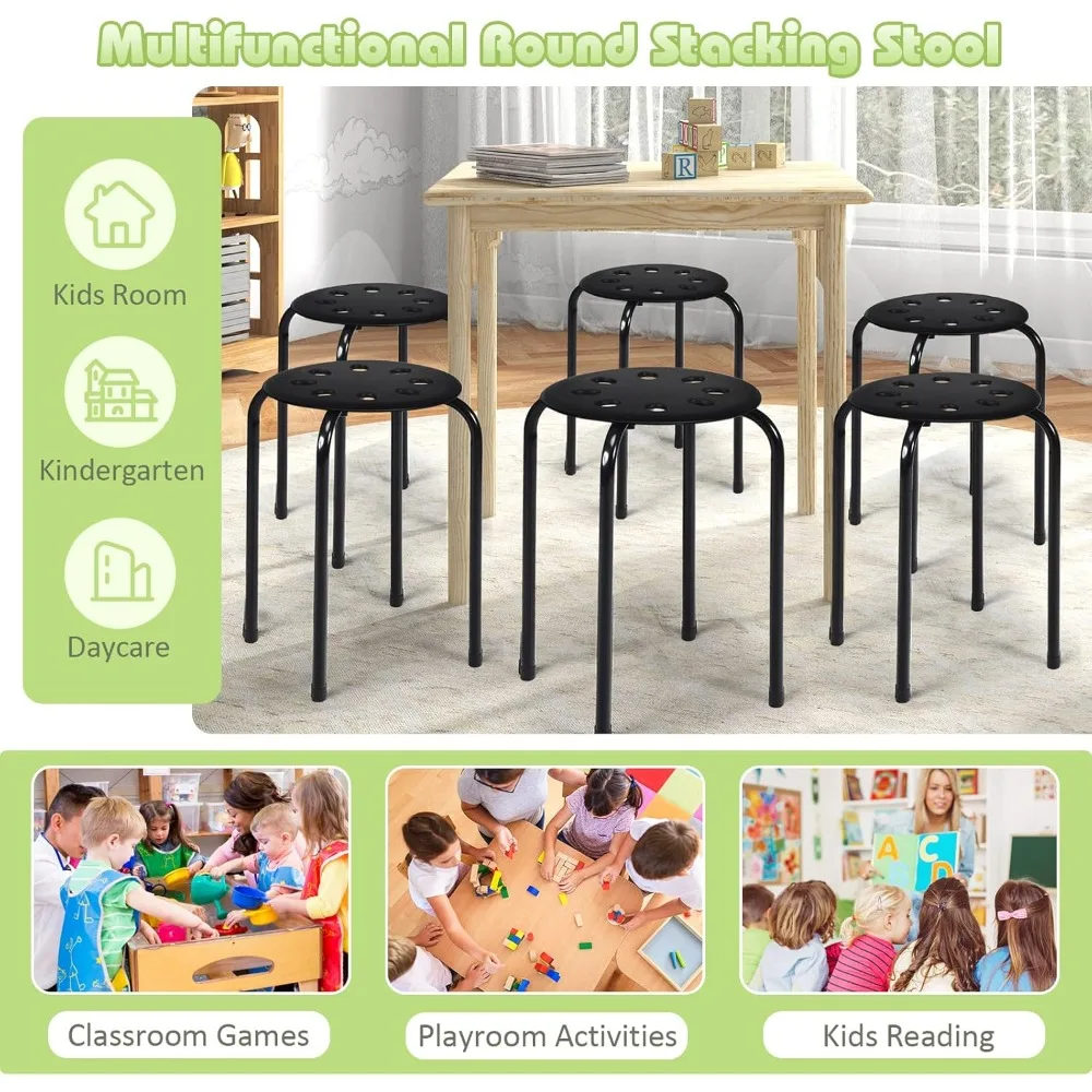 6 Pack Stackable Stool, Stool Set wBackless Round Flexible Seating for Children's Table, Children's Stools