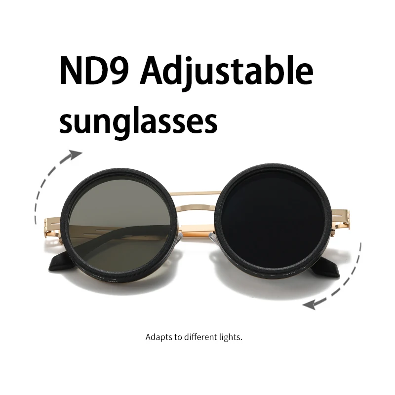 

ND9 Adjustable Dimming Round Sunglasses Men Vintage Small Frame Outdoor Driving Sun Glasses UV-Anti Polarized ND Filter Eyewear