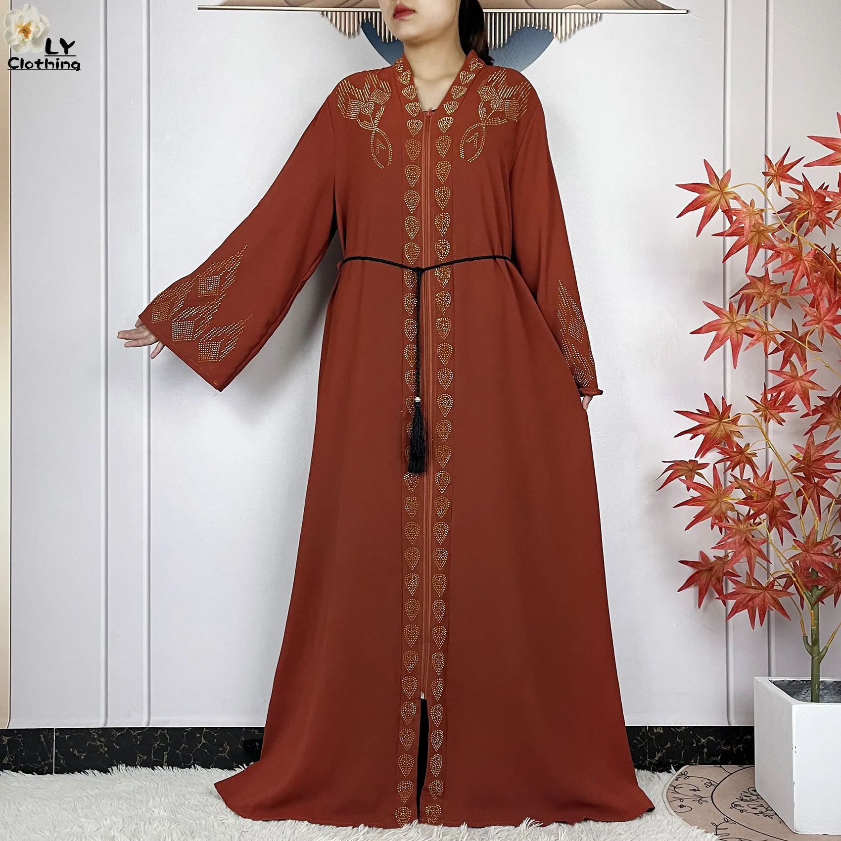 New Fashion Dubai Women Dress African Muslim Abaya Women Chiffon Open Elegant Dress Long Sleeves Women Robe Islamic Clothing