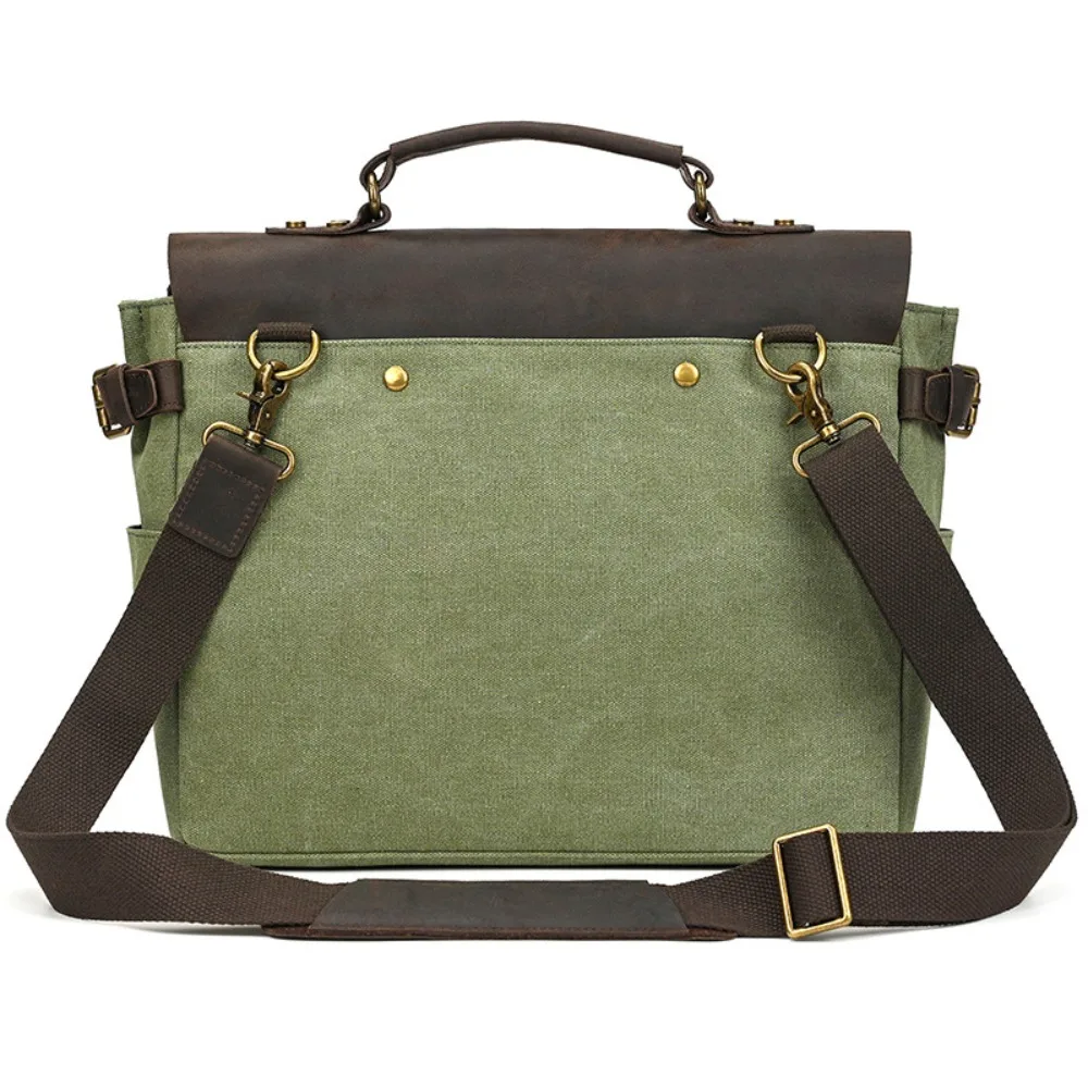 Men's Retro Canvas with Leather Handbag Leather Briefcase Versatile Simple Going Computer High Fashion Crossbody Shoulder Bag