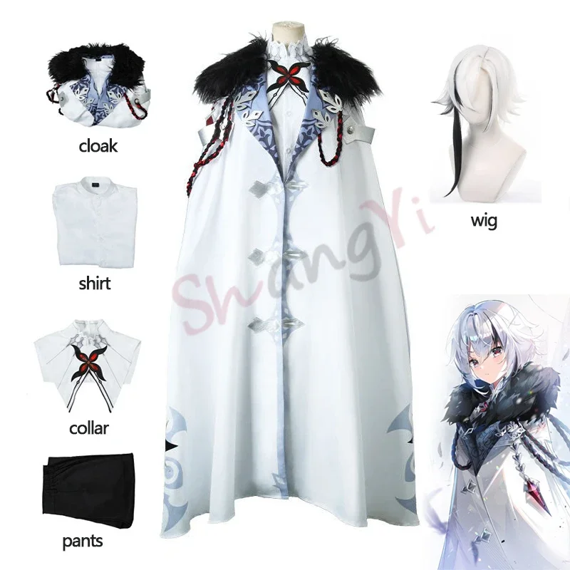 Game Genshin Impact Arlecchino Cosplay Costume Fatui The Knave Cloak Shirt Pants Collar Wig Halloween Christmas Cosplay Clothes