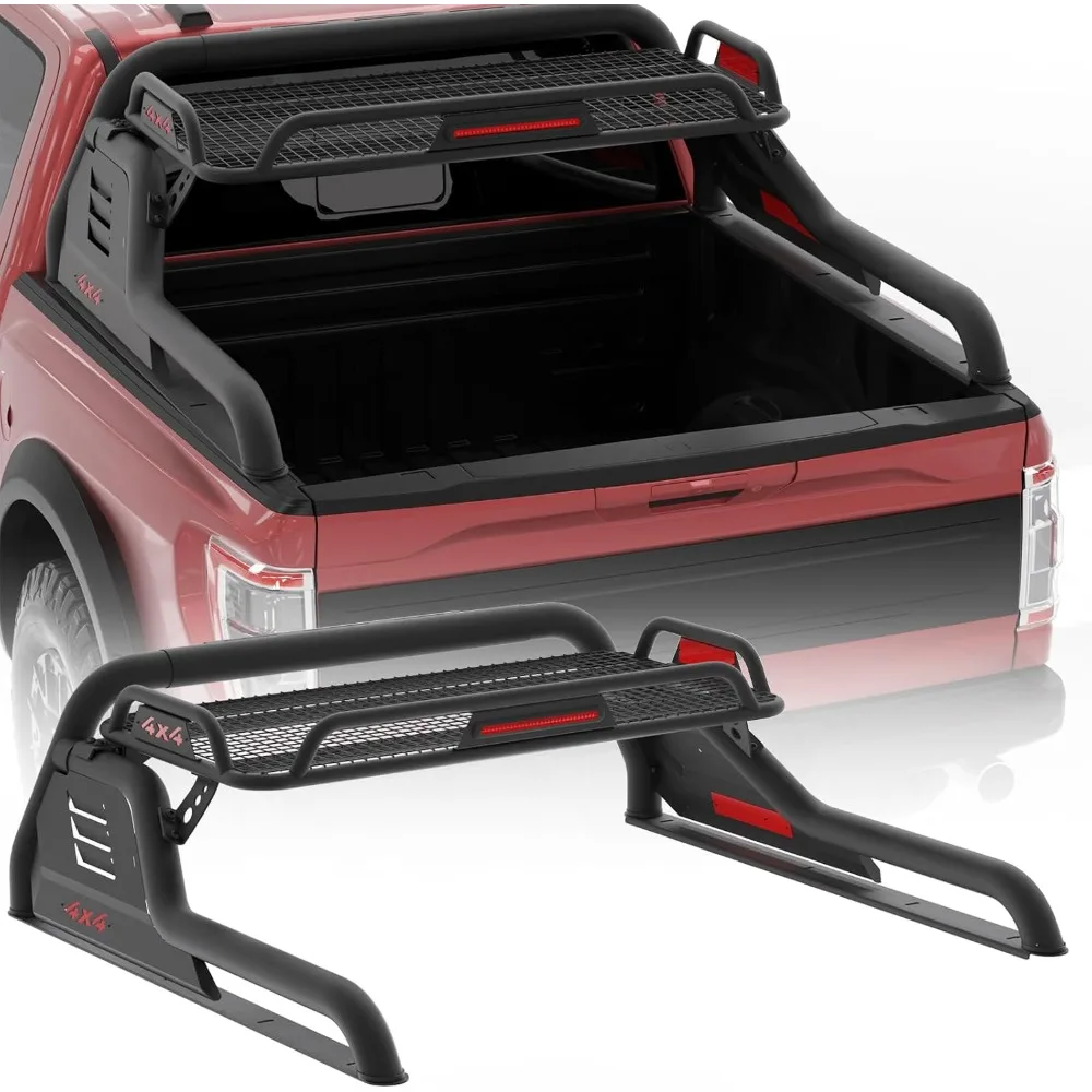 

Truck Roll Bar with Cargo Carrier Basket, Adjustable Sport Rack Roll Bars Chase Rack Fit for Ford F-150/F-250/F-350,Dodge Ram,GM
