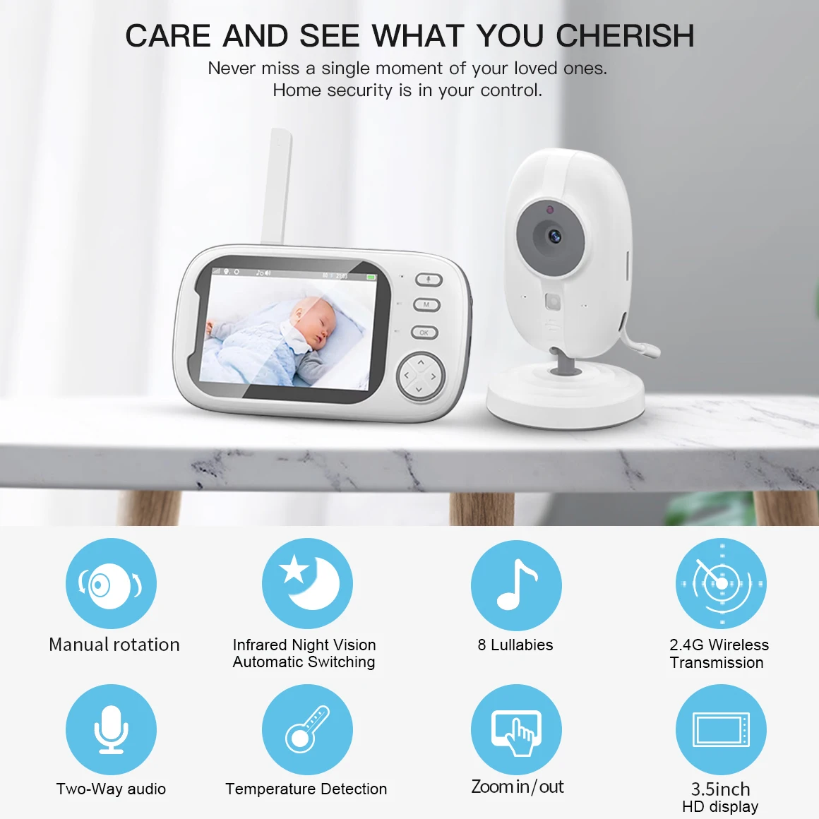 3.5 inch Video Baby Monitor with Camera Wireless Protection Smart Nanny Cam Temperature Electronic Babyphone Cry Babies Feeding