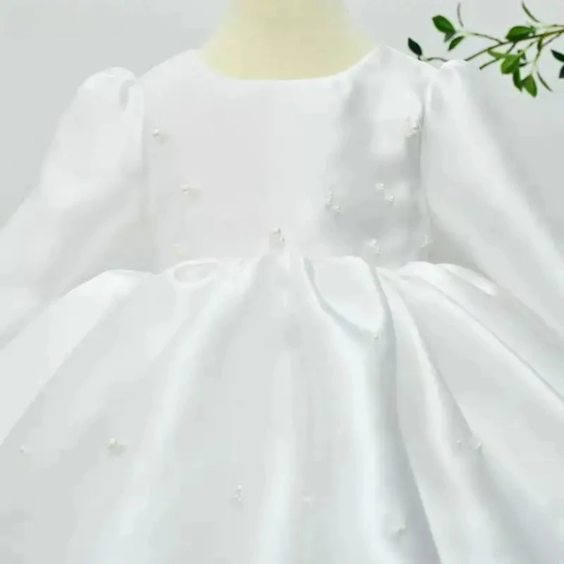 2024 Elegante Perline Bianco Battesimo Compleanno Neonati Abiti da damigella d'onore per bambini piccoli Abiti da ragazza di fiori abbinati Vestido