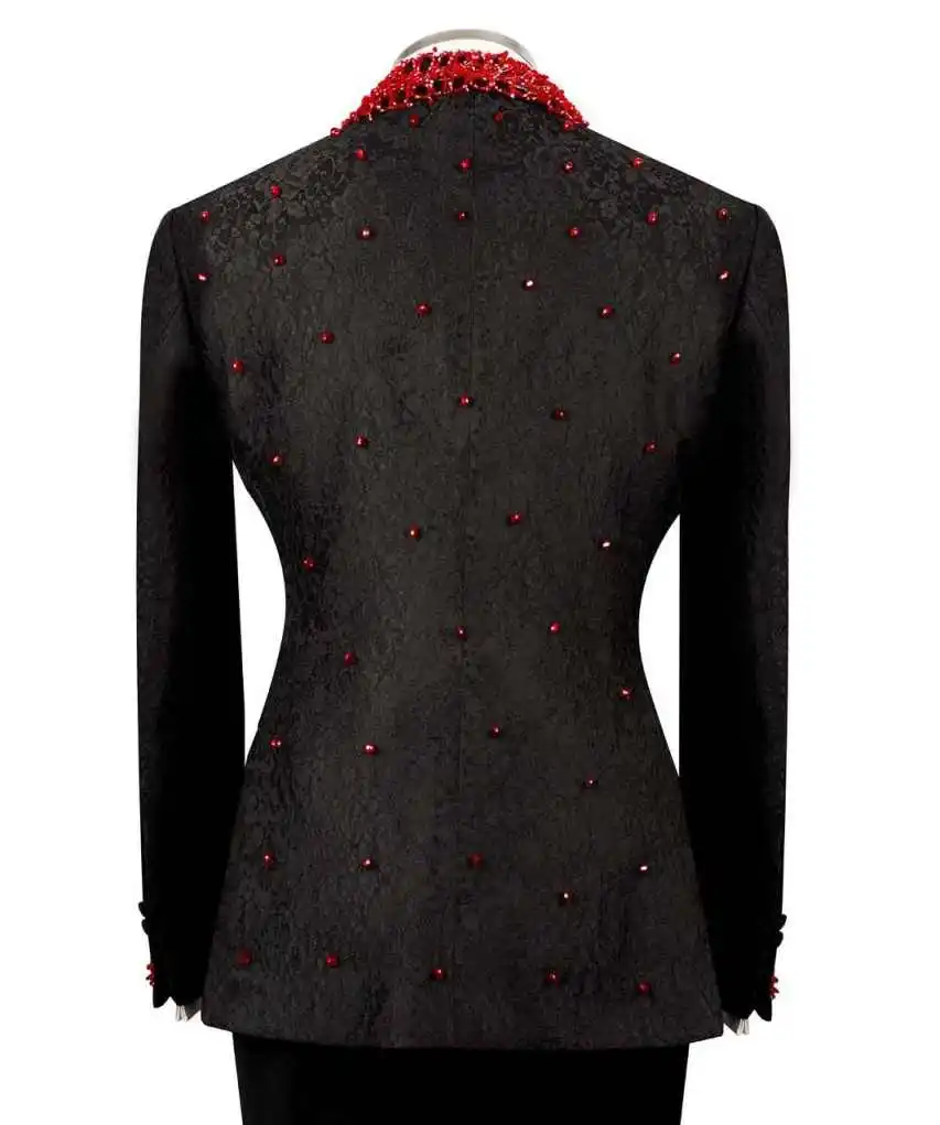 الفاخرة الجاكار الرجال الزفاف البدلات الرسمية شال التلبيب الديكور سترة الحلل زر واحد حفلة الأعمال 2 قطع مخصصة #4