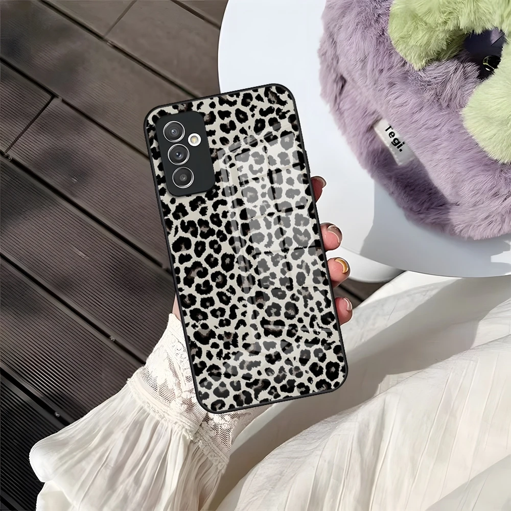 Capa de vidro temperado leopardo para Samsung, caixa de telefone de moda, Samsung A34, A52, A14, A21, A71, A20, A31, A12, A51, A40, A32, A72, A30, A54