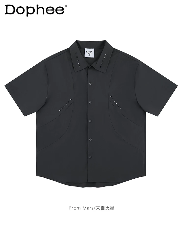 

Американская модная дизайнерская рубашка с отложным воротником и короткими рукавами, свободная универсальная повседневная модная модная рубашка для мужчин