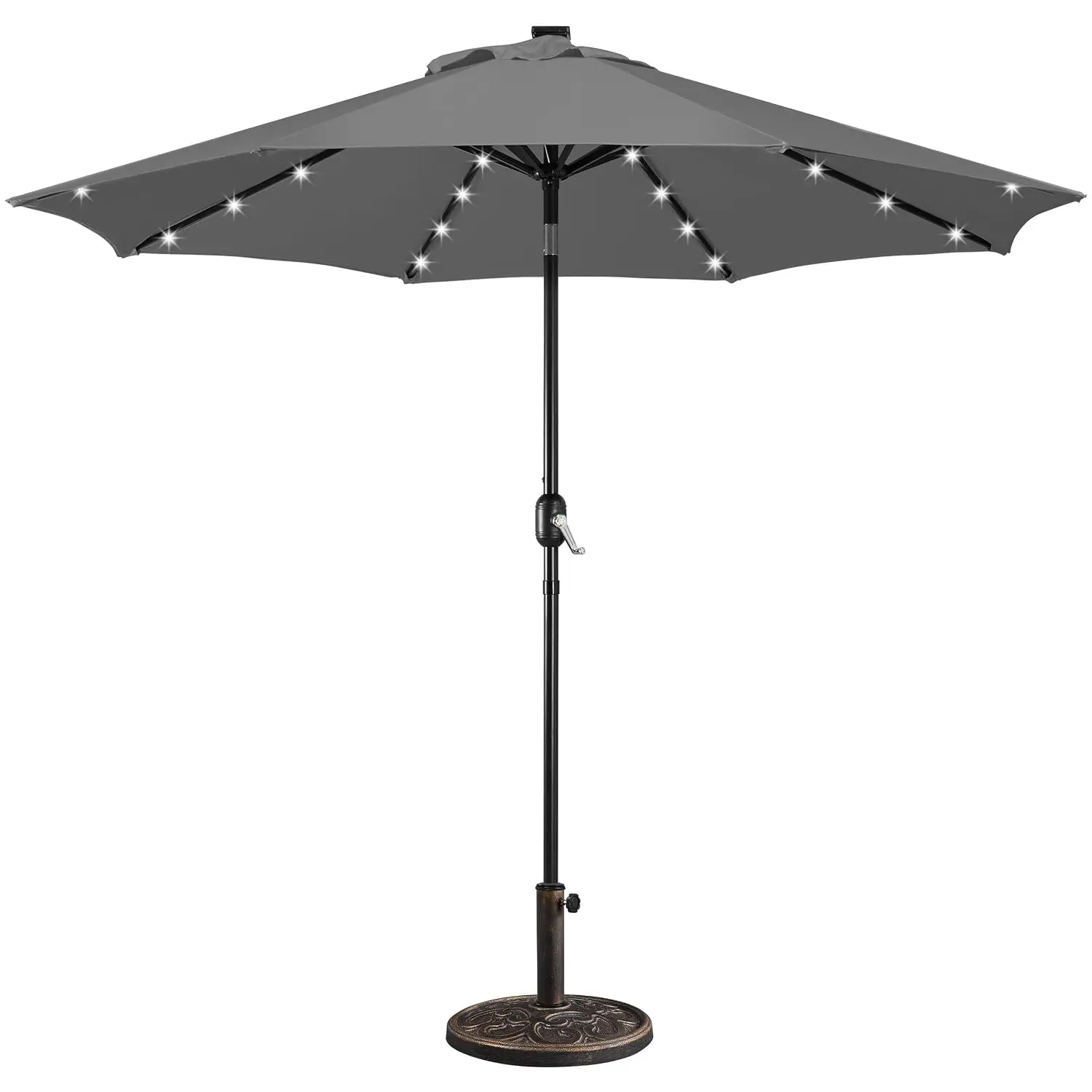 9FT LED Patio Umbrella Solar Outdoor Table Umbrella 8 Ribs 22lbs Base for Garden Lawn Deck Backyard Pool, Customized