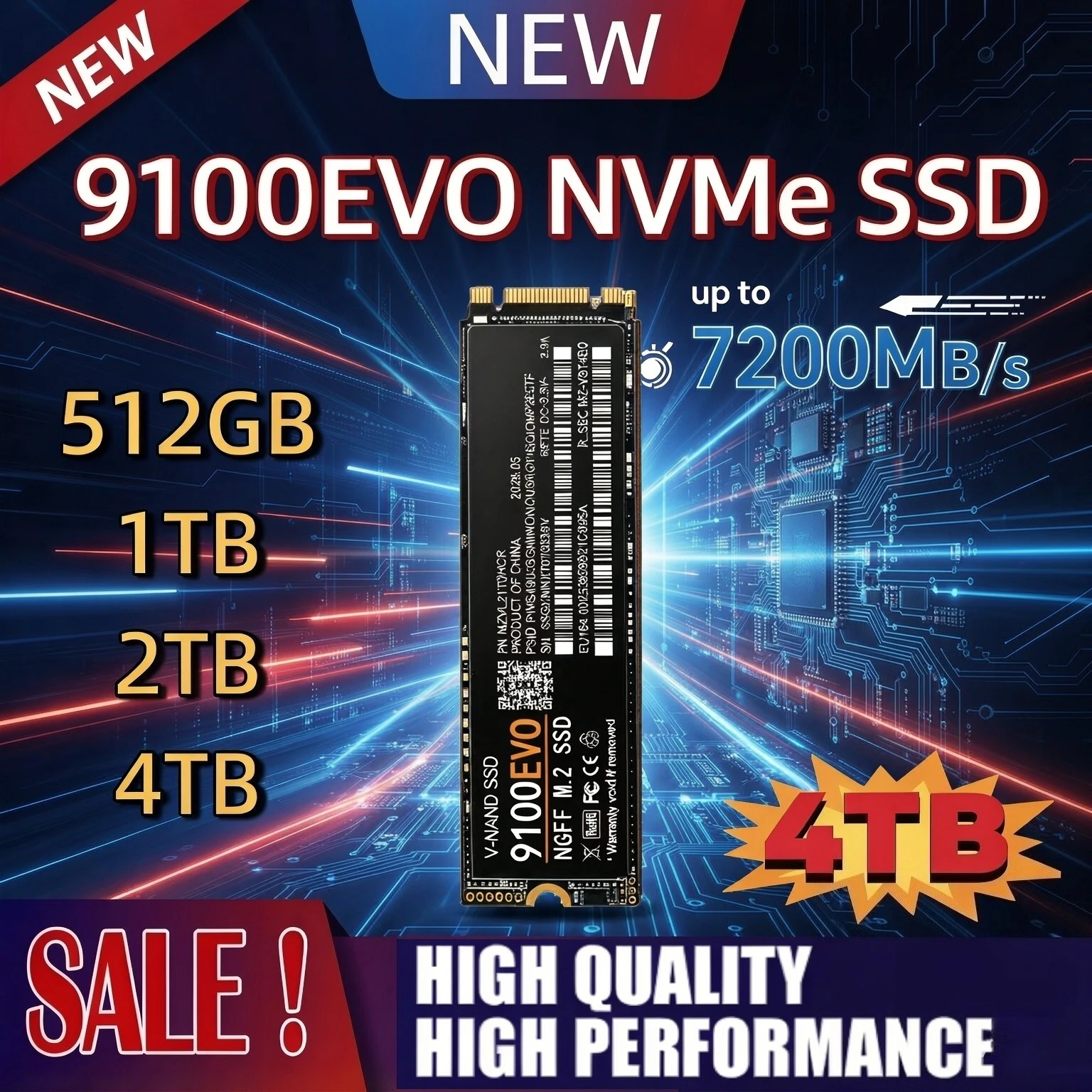 9100 EVO M.2 2280 NGFF PCIe4.0 SSD Up to 7200MB/s Internal Solid State Drive 2TB 4TB for PS5 Laptop Desktop Gaming PC