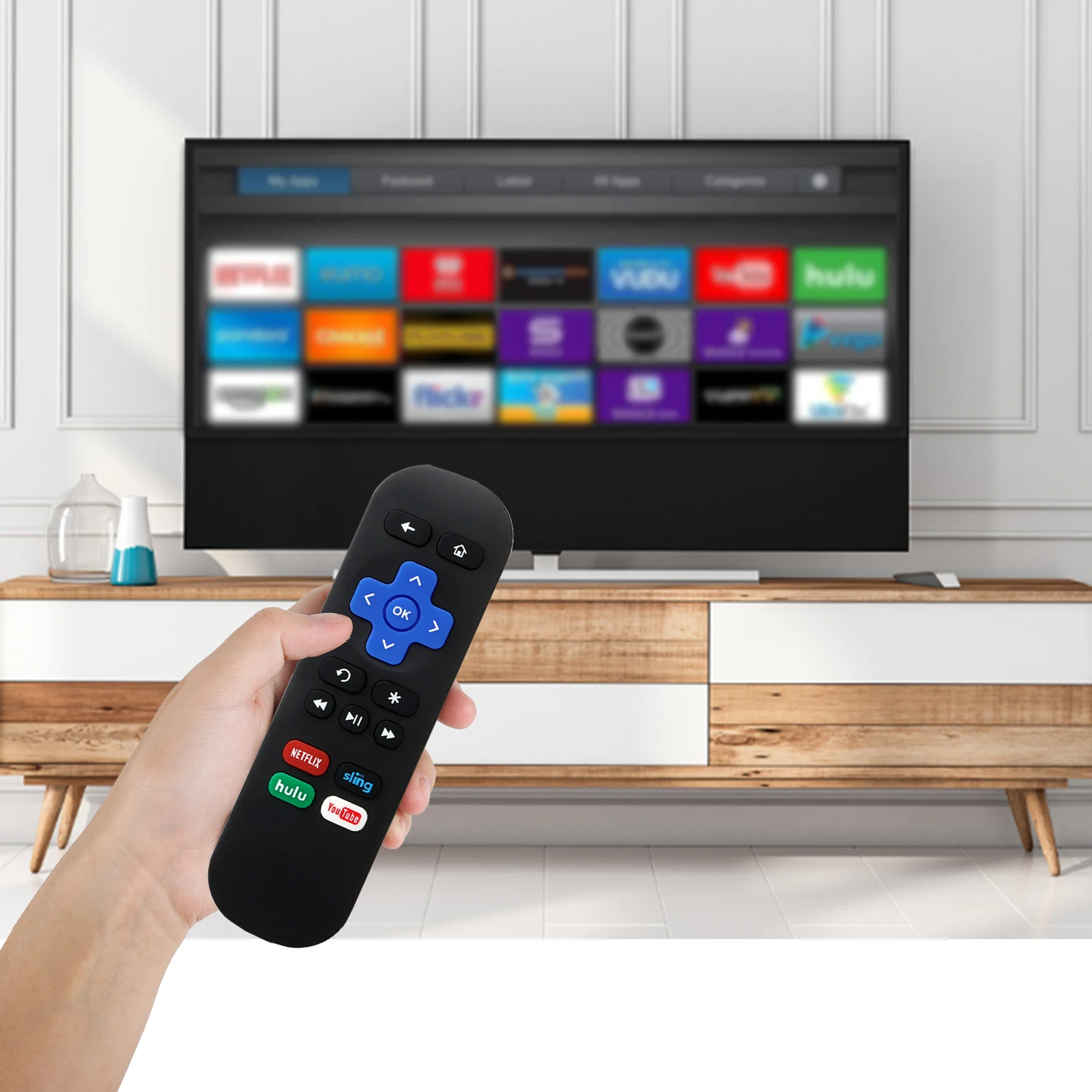 1 زوج استبدال التحكم عن بعد استخدام ل Roku TV فك التشفير 1 2 HD Netflix حبال Hulu اختصار زر تحكم الاستخدام مباشرة