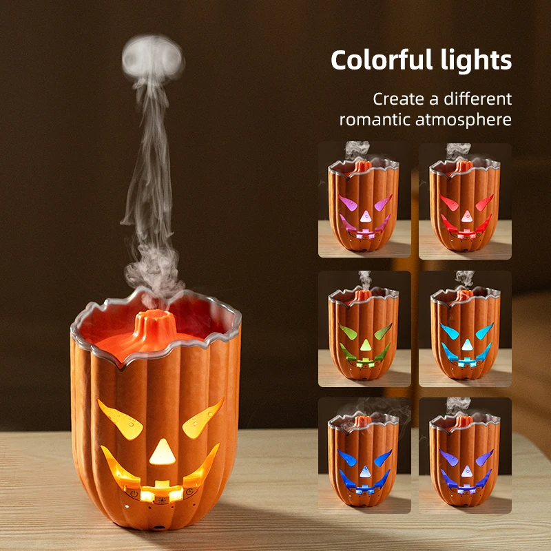 Pumpkin Air Humidifier, 7 Color LED, 2-8H Timer, Quiet Cool Mist, Aroma Essential Oil Diffuser, Halloween Style Home Decor