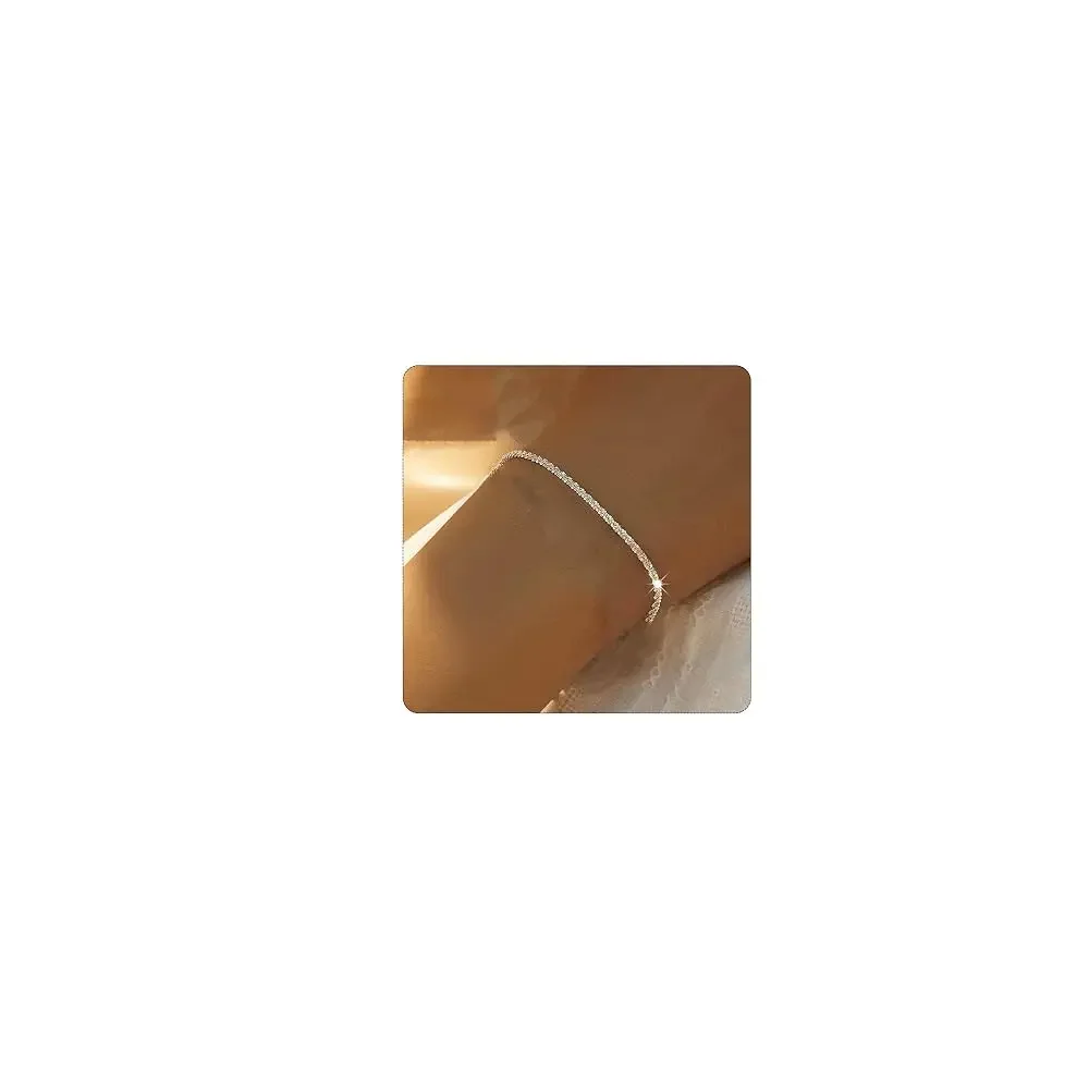 Pulsera de eslabones plateados para mujer, chapada en oro blanco de 14 quilates, hipoalergénica, ligera, bonita y brillante, pequeña y ajustable
