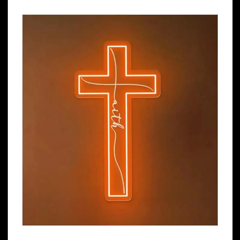 Cross Neon Sign Wall Decor 3D Engraving Art Home Bedroom Wedding Decor Dimmable USB Powered 38x22cm