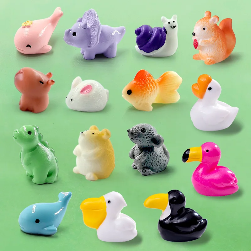 10Pcs Squirrel Snail Rabbit Goose Dolphin Hamster Dinosaurs Capybara Bird Figurine Miniature Fairy Garden Decoration Accessories