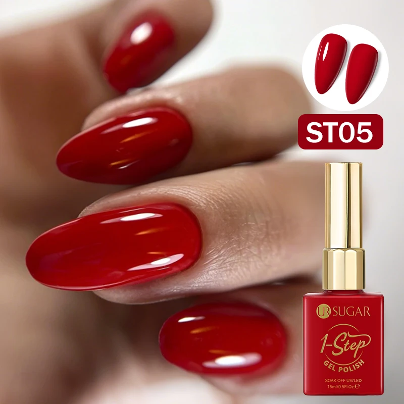 UR SUGAR 15 مللي 1 خطوة جل البولندية 3 في 1 جل أحمر اللون نقع قبالة LED UV جل طلاء الأظافر لا حاجة قاعدة علوية هلام مسمار الفن مانيكير #1