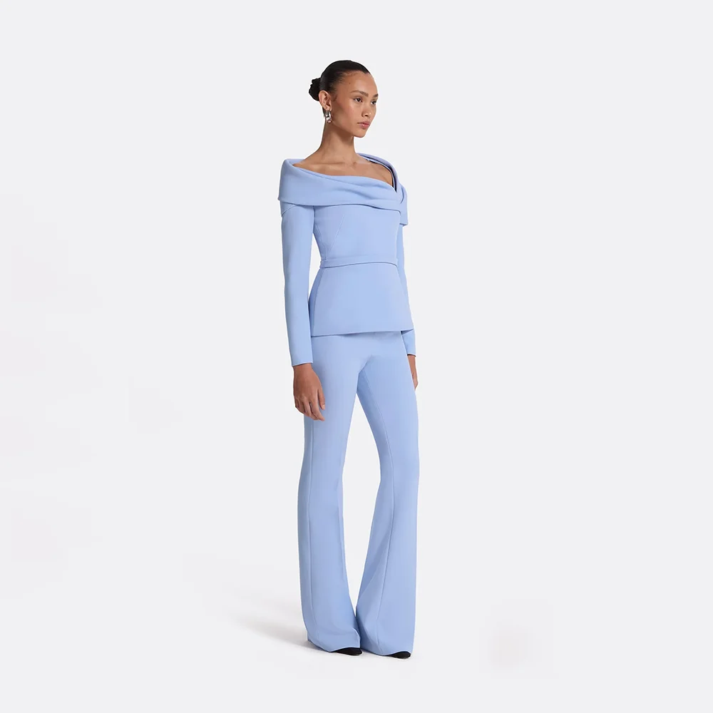 Formal Suit Jumpsuit Evening Dress Customized Off The Shoulder Long Sleeves Straight Simple Jersey Evening Gowns 2026