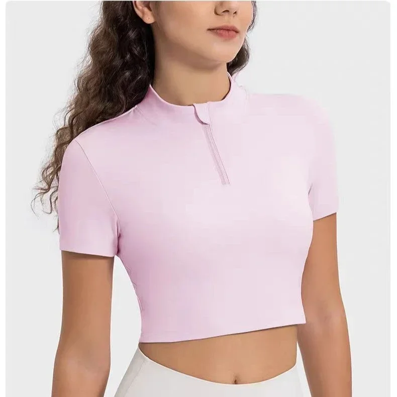 

Lemon Women Yoga Sport Short Sleeves Top Soft Stand-Up Collar Half Zipper Shirts Outdoor Jogging Leisure Commuting Sportswear
