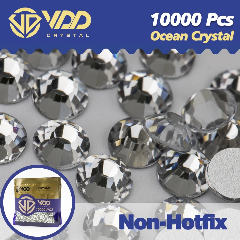 VDD 10000 Stück Großhandel hochwertiges Glas, nicht Hotfix-Strasssteine, Glitzer-Kristall, flache Rückseite, Strass-Edelstein, Nagelkunst, Diamant-Dekoration