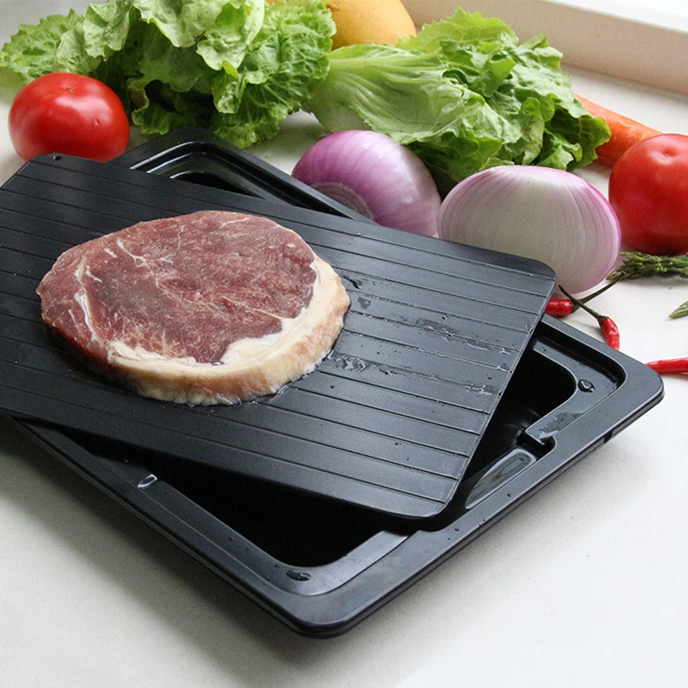 Defrosting Tray for Frozen Meat and Food Aluminum Thawing Plate with Drip Pan Quick Defroster Board Defrosting Mat