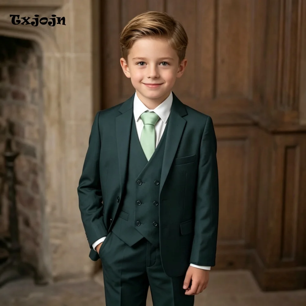 Homecoming Green Boys Suit Jacket Pants Vest 3 Piece Set Formal Blazer for Kids Wedding Tuxedo Suits 2-16 Years Custom Clothes