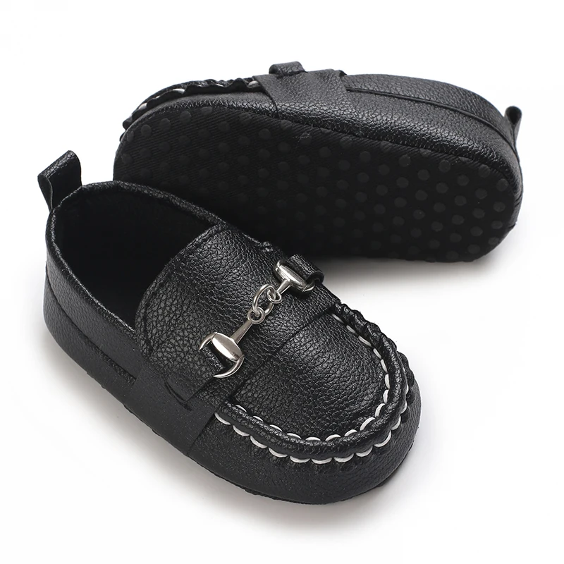 Toddler First Walkers Infant Newborn Anti-slip Shoes Iron Buckle Leather Peas Shoes for Baby Boy Rubber Sole Moccasins