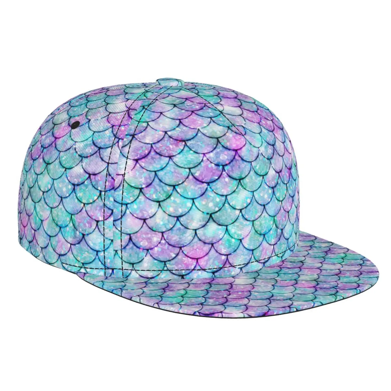 Purple Mermaid Fish Scale Flat Brimmed Hat Street Skateboarding Hip Hop Hat Outdoor Leisure Sunshade Baseball Hat Universal