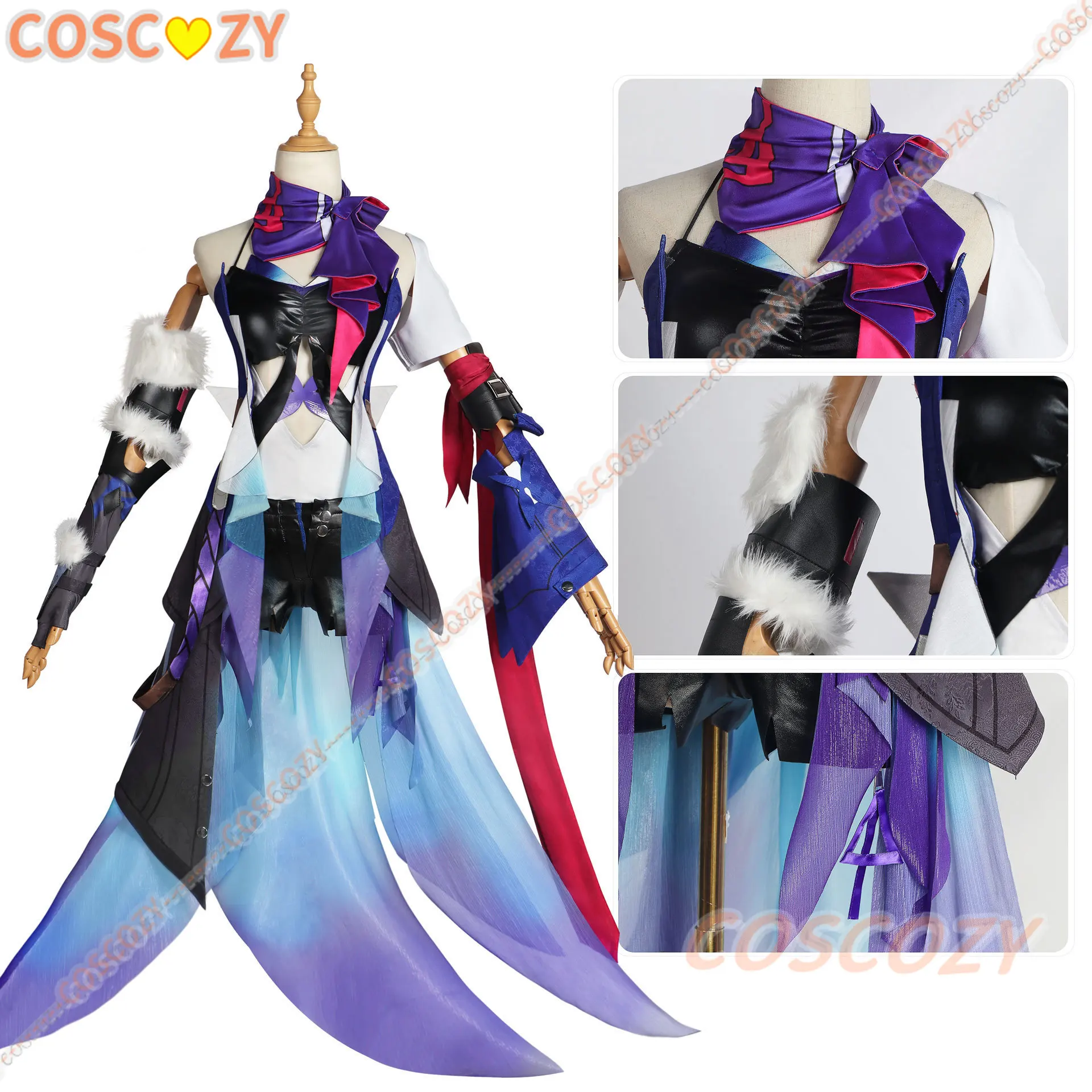 Seele Fantasia Cosplay de Trilho Estrela, Uniforme Roxo, Roupa Jogo, Roupa Honkai