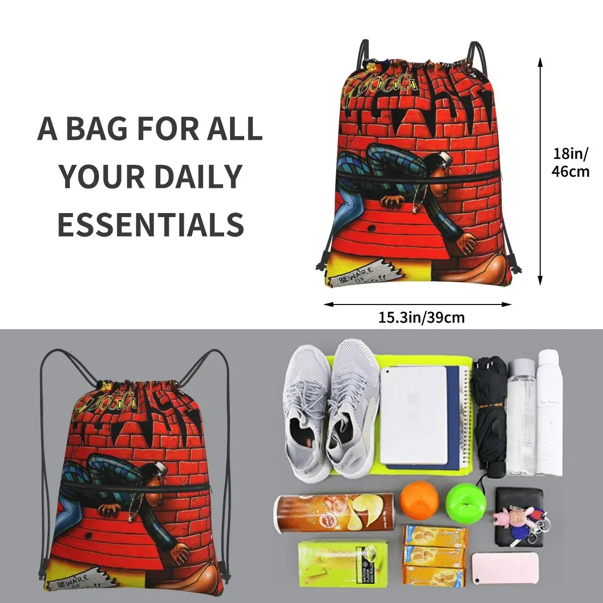 Snoop Dogg Doggystyle Portable Backpacks Drawstring Bag Fashion Drawstring Bundle Pocket Shoes Bags For School Students