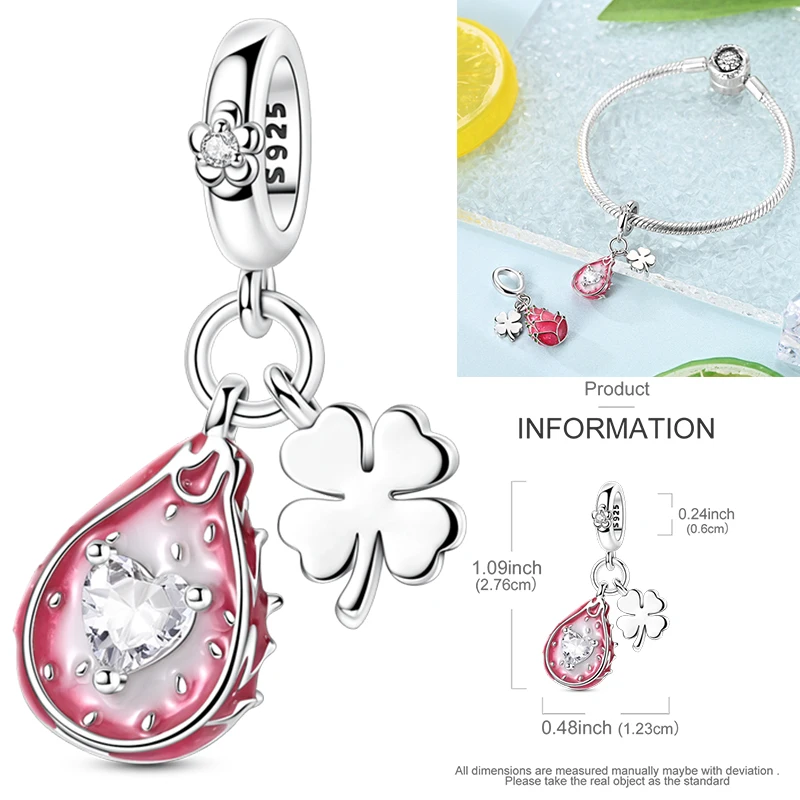 Frucht-Charm 925 Sterling Silber Erdbeere Kirsche Avocado Perlenanhänger Passend für Europäische Armbänder DIY Damenschmuck Geschenk 2026 – Detail 38