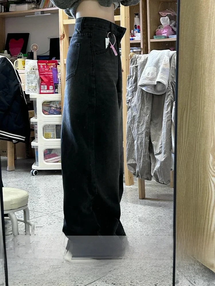 

Джинсы женские с высокой талией, широкими штанинами, прямого кроя, в стиле ретро, из денима, осенне-зимние, новые, свободные, длинные брюки