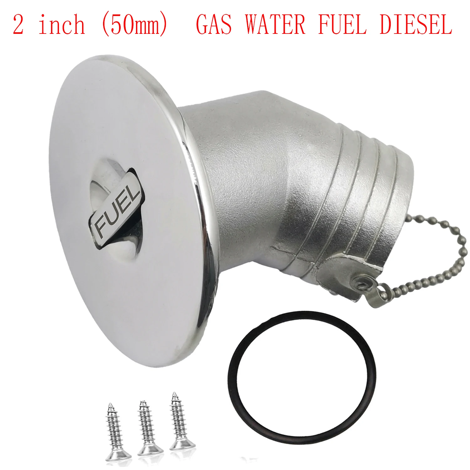 

Boat Deck Gas/Fuel/Water/DEO Fill Filler Cap Angled Neck Marine Stainless Steel 316 Fuel Keyless Cap 2"(51mm)