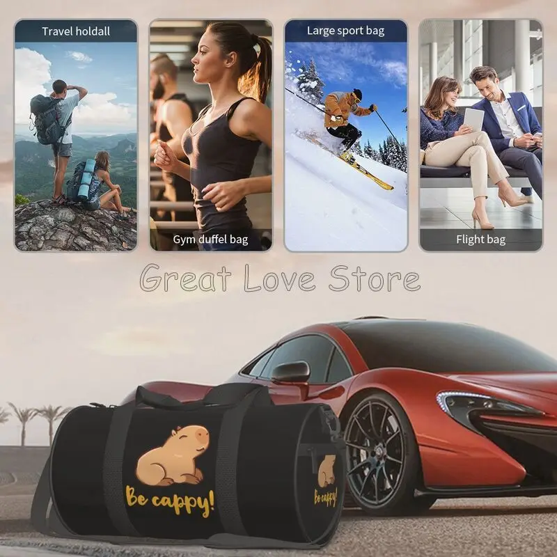 귀여운 카피바라 캐피 대용량 여행 가방 (남녀 공용) 만화 패턴 여행 더플백 (학교, 스포츠, 짐, 요가용)