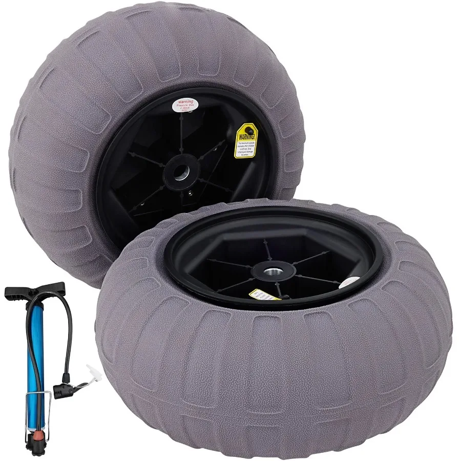 

Beach Balloon Wheels 15.7 Replacement Sand Tires TPU Cart Tires for Kayak Dolly Canoe Cart and Buggy w Free Air Pump 2-Pack