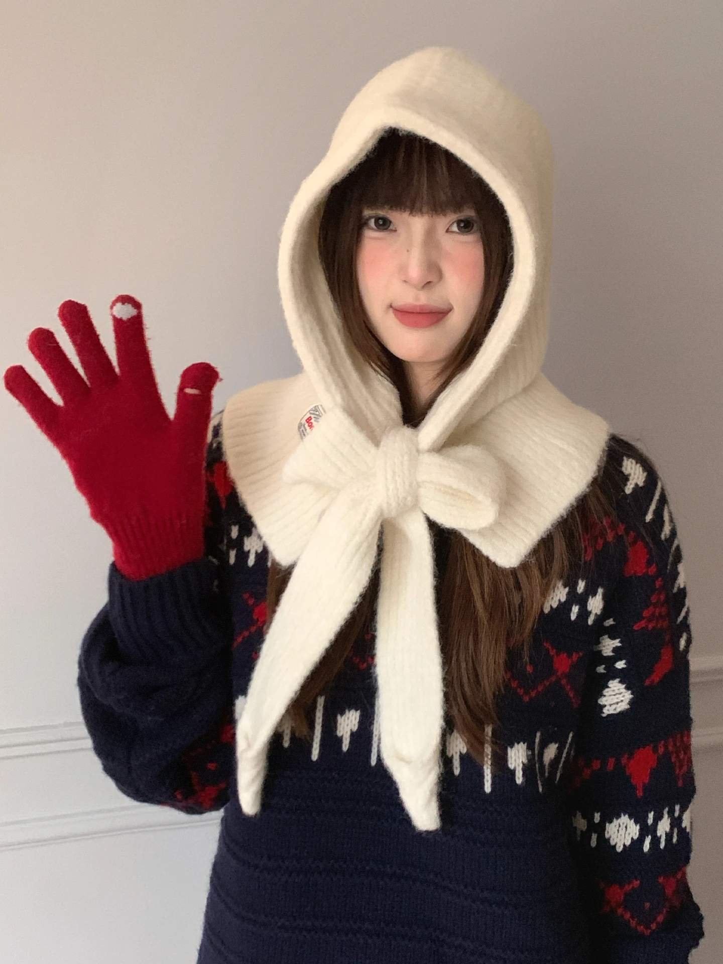Woolen Grey Knitted Balaclava For Women Warm Woolen Hat With Large Head Circumference And Ear Protection For Autumn And Winter