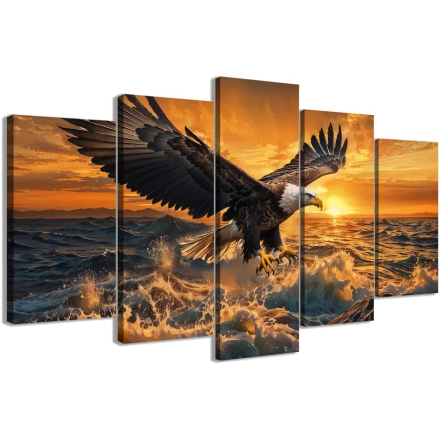 Large Eagle diamond painting sunset sea view 5 Piece diamond embroidery Decor Flying Bald Eagles Painting Bird Pictures Wildlife