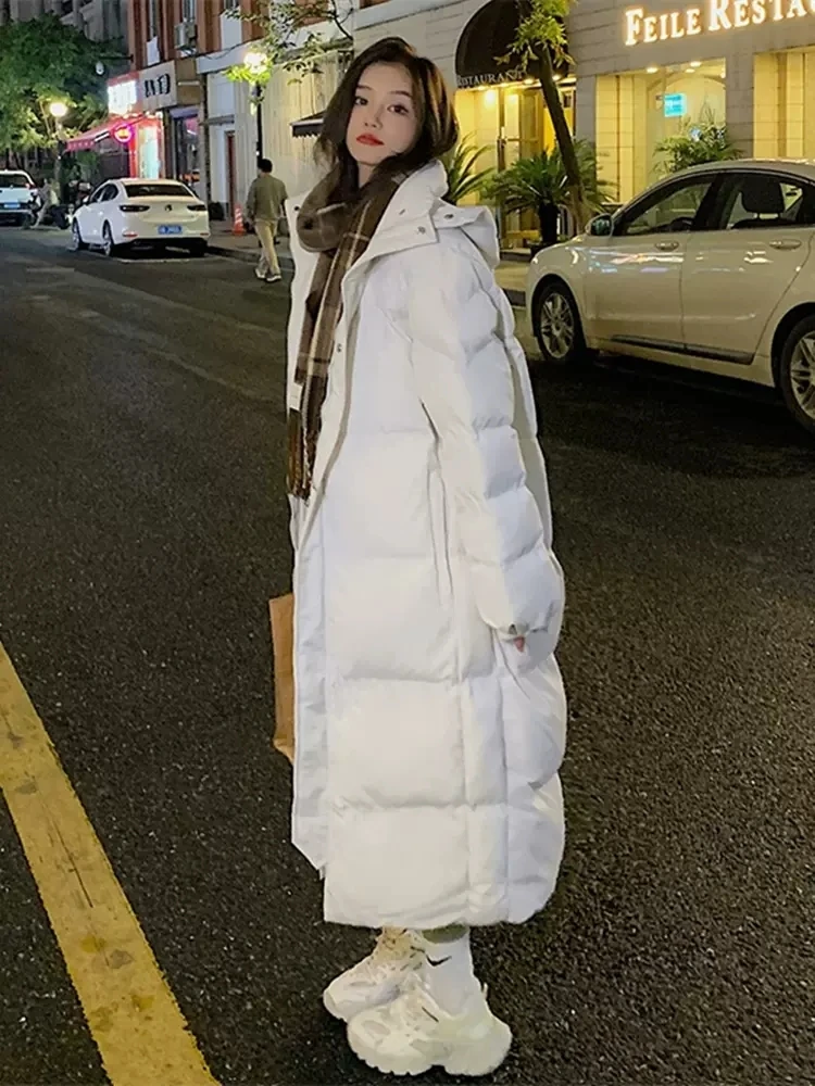 New Solid Color Long Straight Winter Coat Casual Women Parkas Clothes Hooded Stylish Winter Jacket Female Outerwear