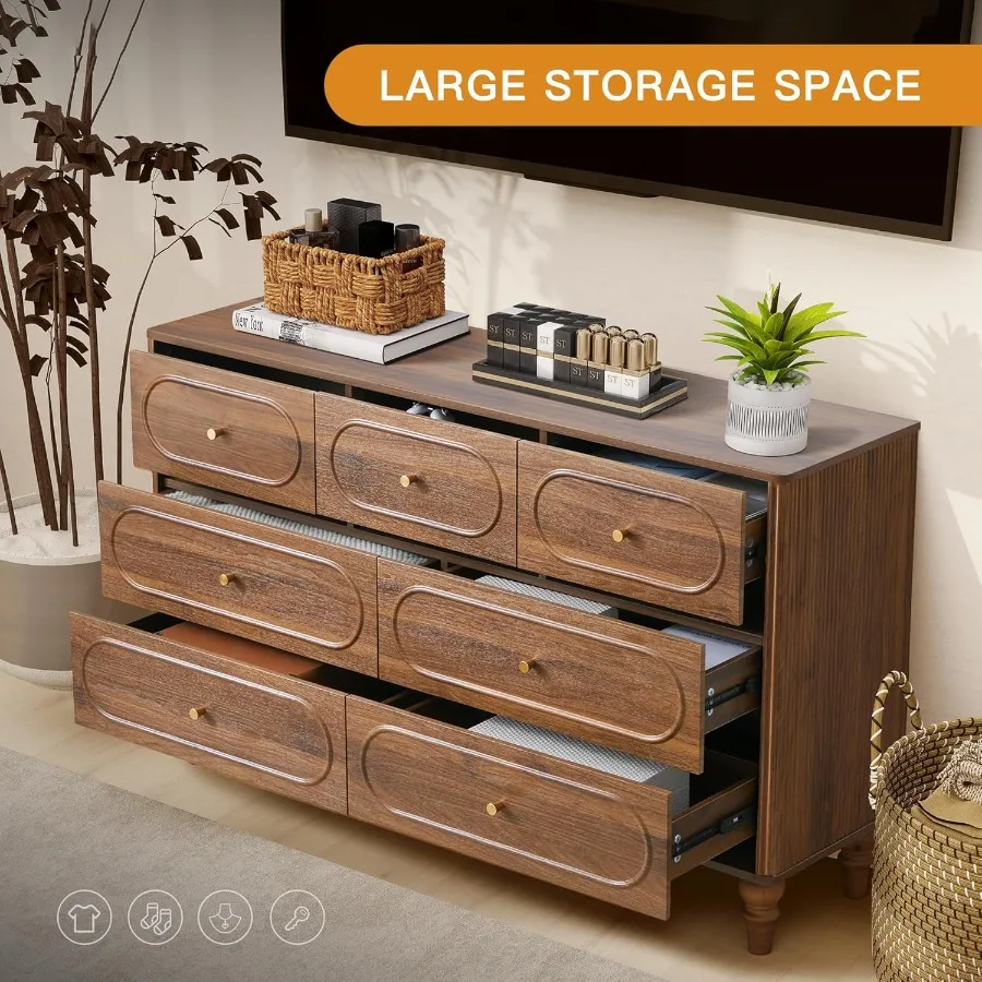 خزانة ذات 7 أدراج مخدد لغرفة النوم، خزانة ذات أدراج حديثة لمنتصف القرن، تخزين خشبي، منظم تسريحة كبير لغرفة النوم والمعيشة #4