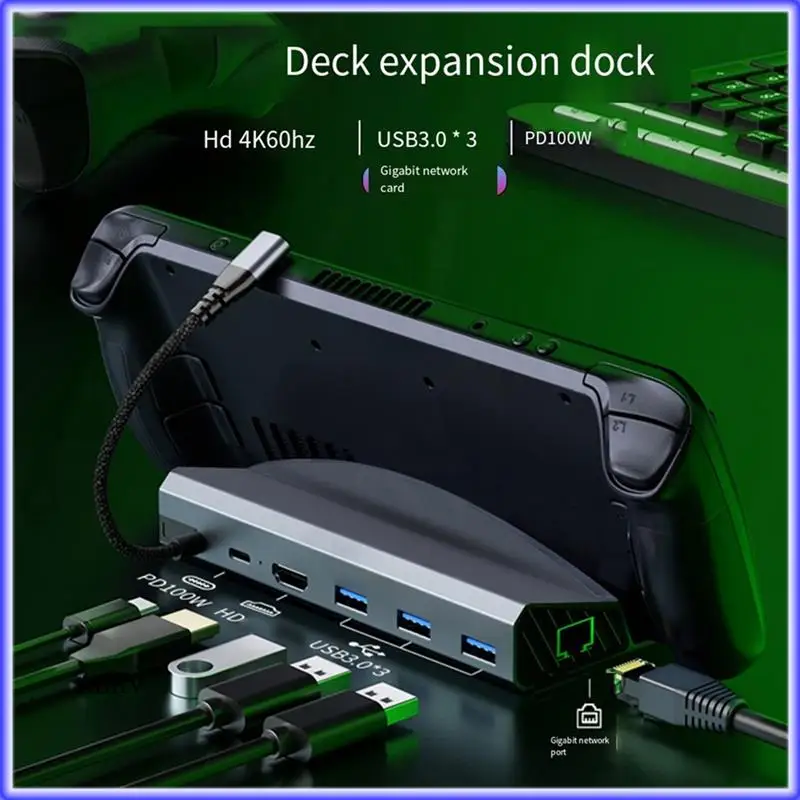 

Highly Recommended-ABS Docking Station Type-C Game Console Multi-Function Converte Suitable For Steam Deck 6-In-1