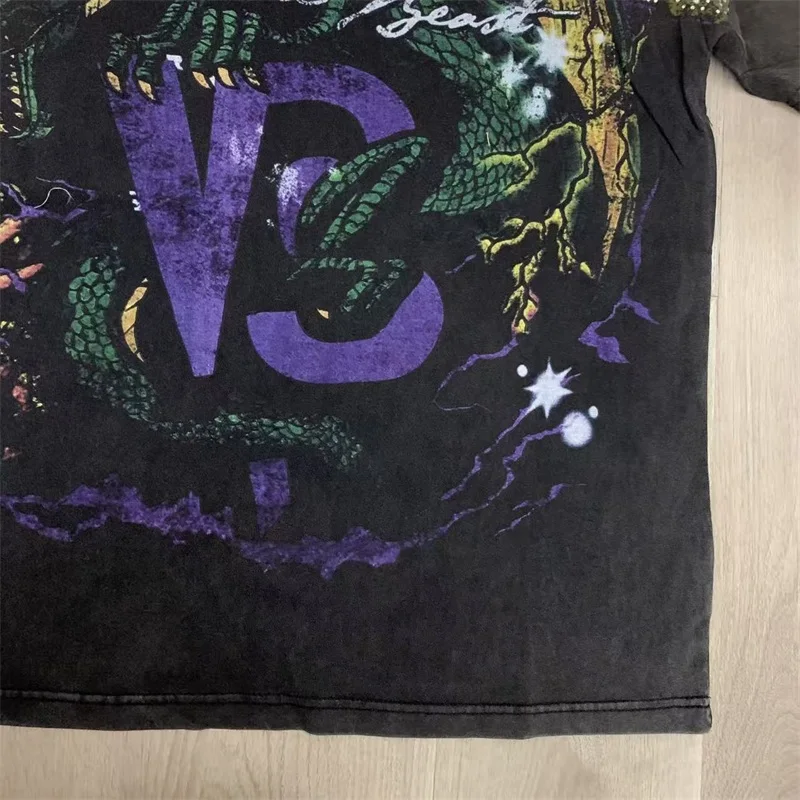 تيشيرتات رجالي من American Streetwear VALLEY باللون الأسود المغسول من القطن الخالص كبيرة الحجم بأحرف الحفر الساخنة #3