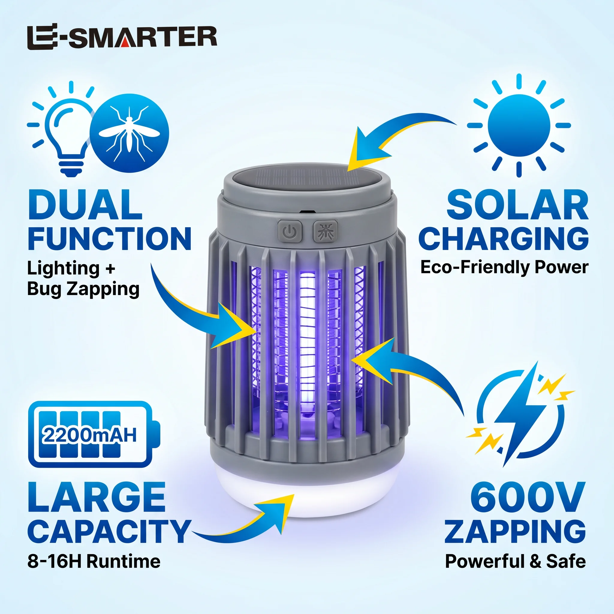 

Electric Mosquito Repellent Lamp Anti-Mosquito Fly Trap Zapper Rechargeable Bedroom Outdoor Killer Portable 2-in-1 Night Light