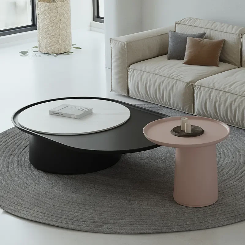 

New Style Living Room Furniture Black and Pink Coffee Table Set Round Modern Coffee Table Luxury