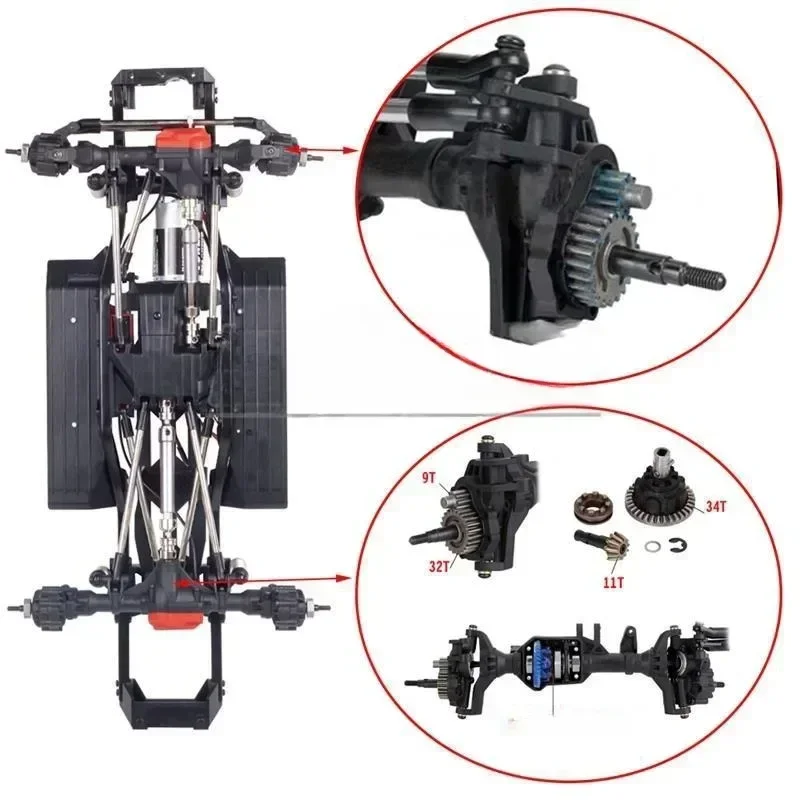 Metal Front/Rear Portal Axles with Differential Lock for TRX4/SCX10/GEN8 1/10 RC Crawler Upgrade Parts, Enhance Ground Clearance